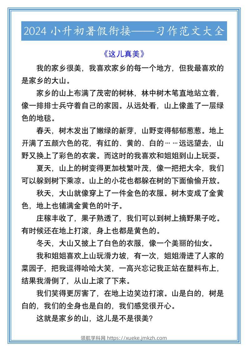 2024小升初暑假衔接习作范文大全-小升初语文-领航学科网
