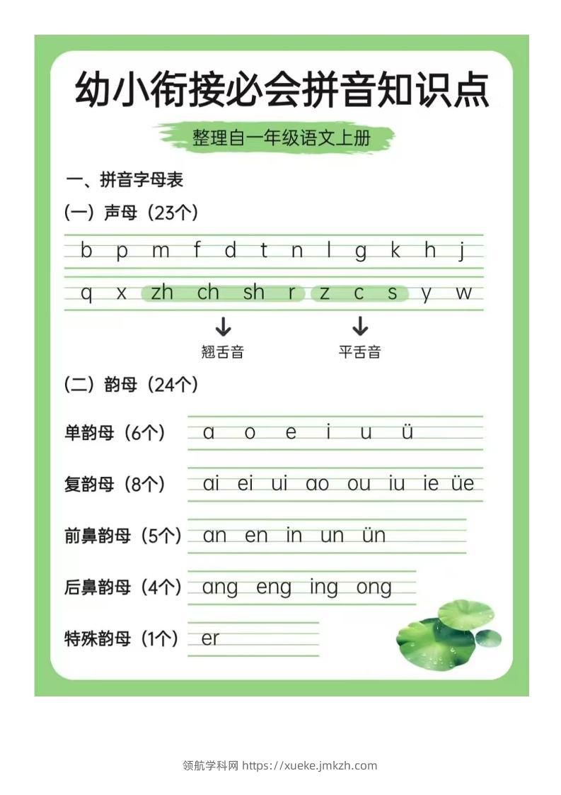 幼小衔接语文必会拼音+识字-领航学科网