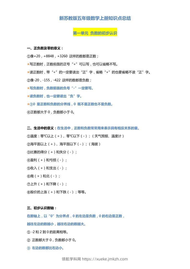 五上苏教版数学知识点汇总预习-领航学科网