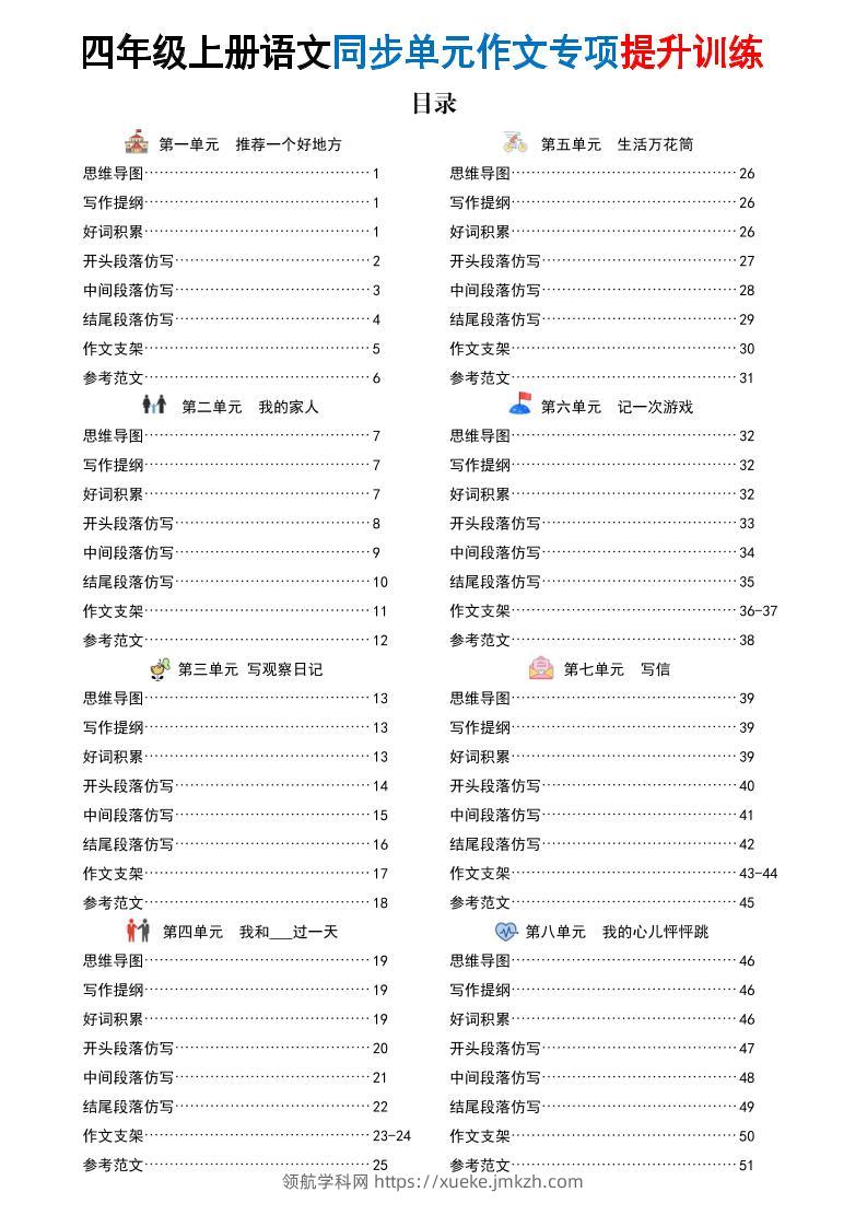 新四上语文同步单元作文专项提升训练（52页）-领航学科网