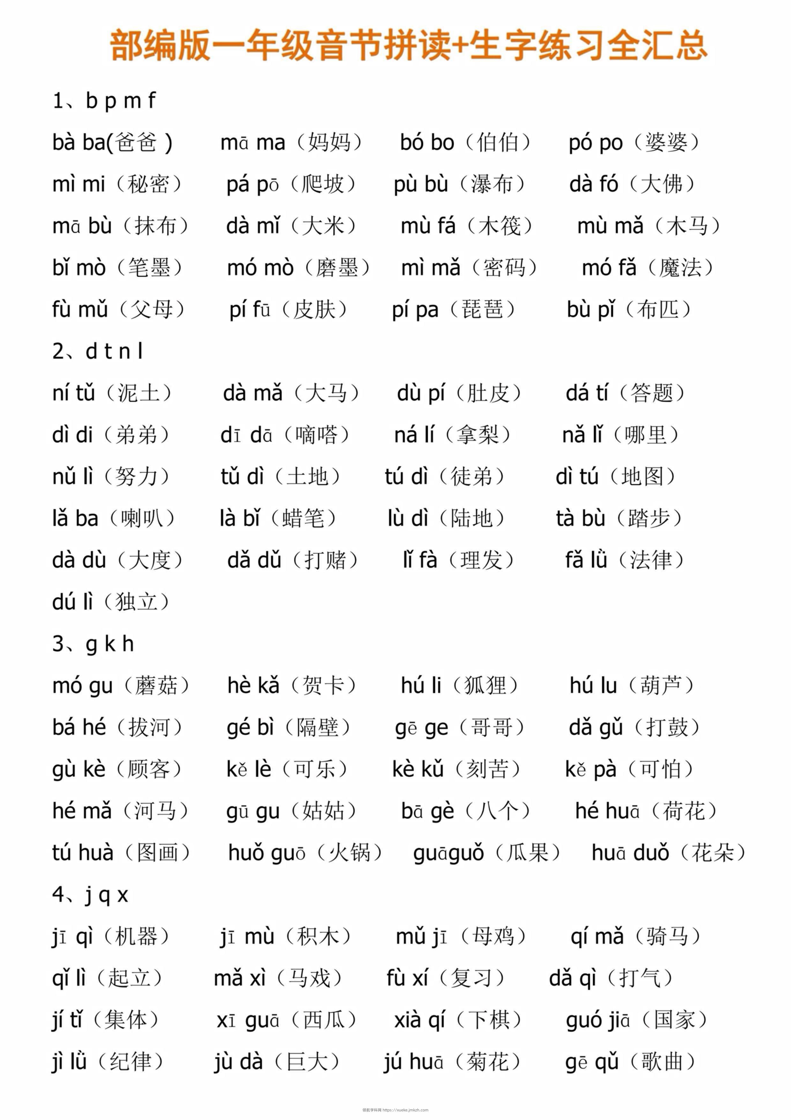 一年级上语文音节拼读和练习汇总-领航学科网