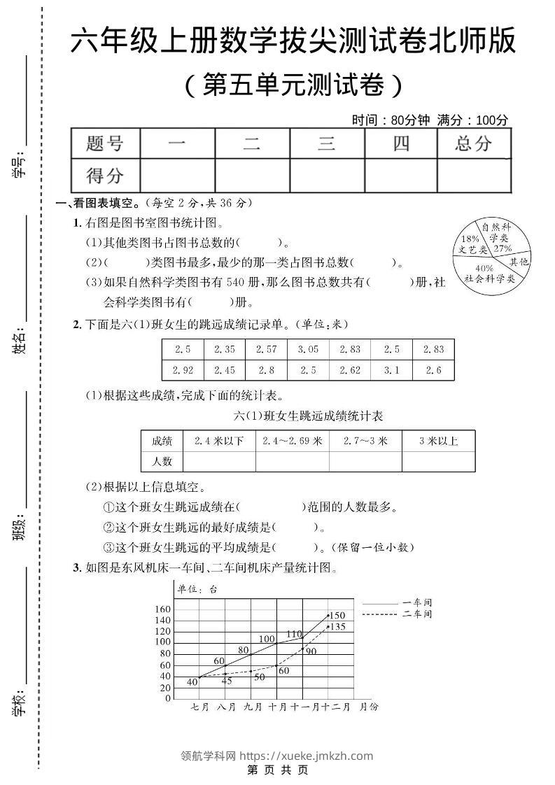 六年级上数学第五单元测试卷《北师版》1-领航学科网