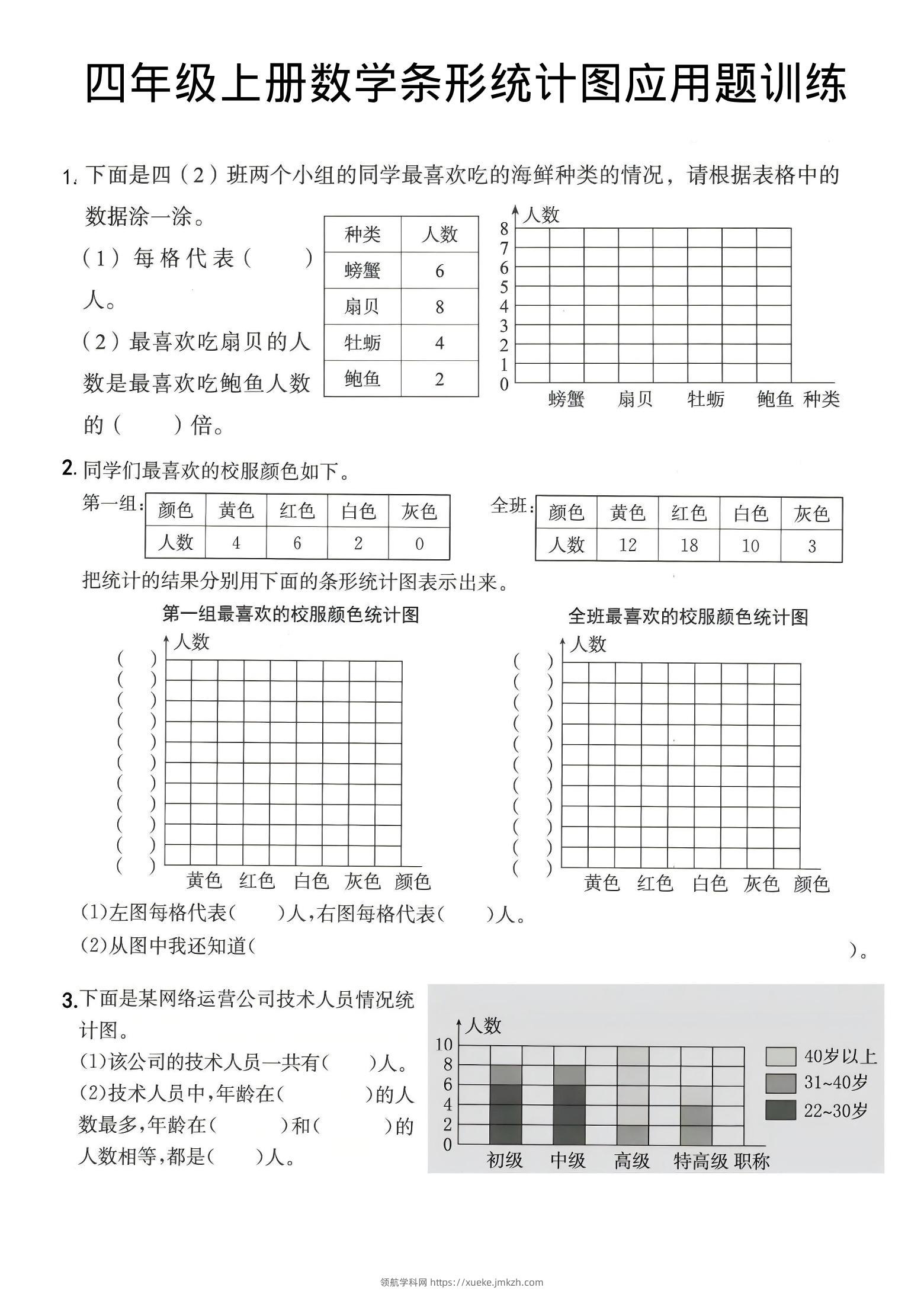 四年级上数学条形统计图应用题训练-领航学科网