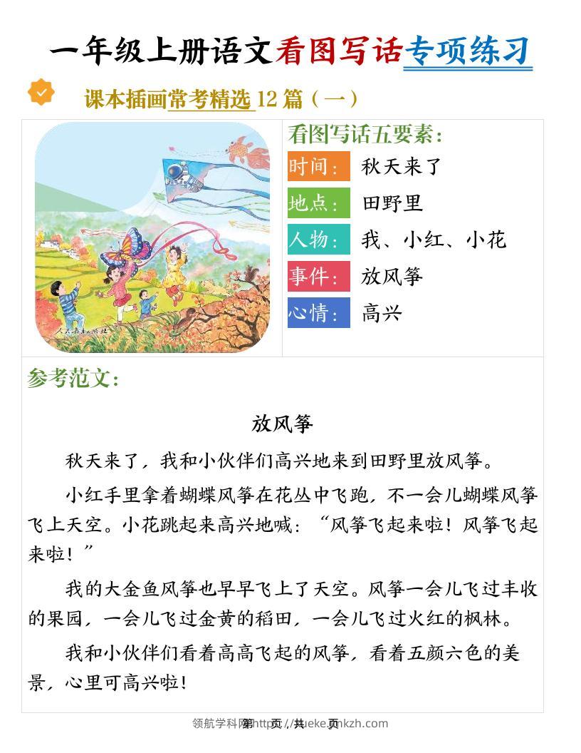 新一上语文看图写话专项练习常考精选12篇（含范文24页）-领航学科网