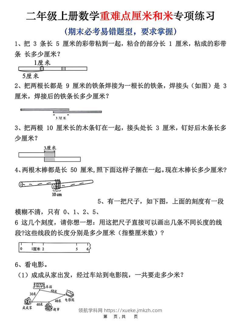 二上数学重难点厘米和米应用题易错专项练习（含答案10页）-领航学科网