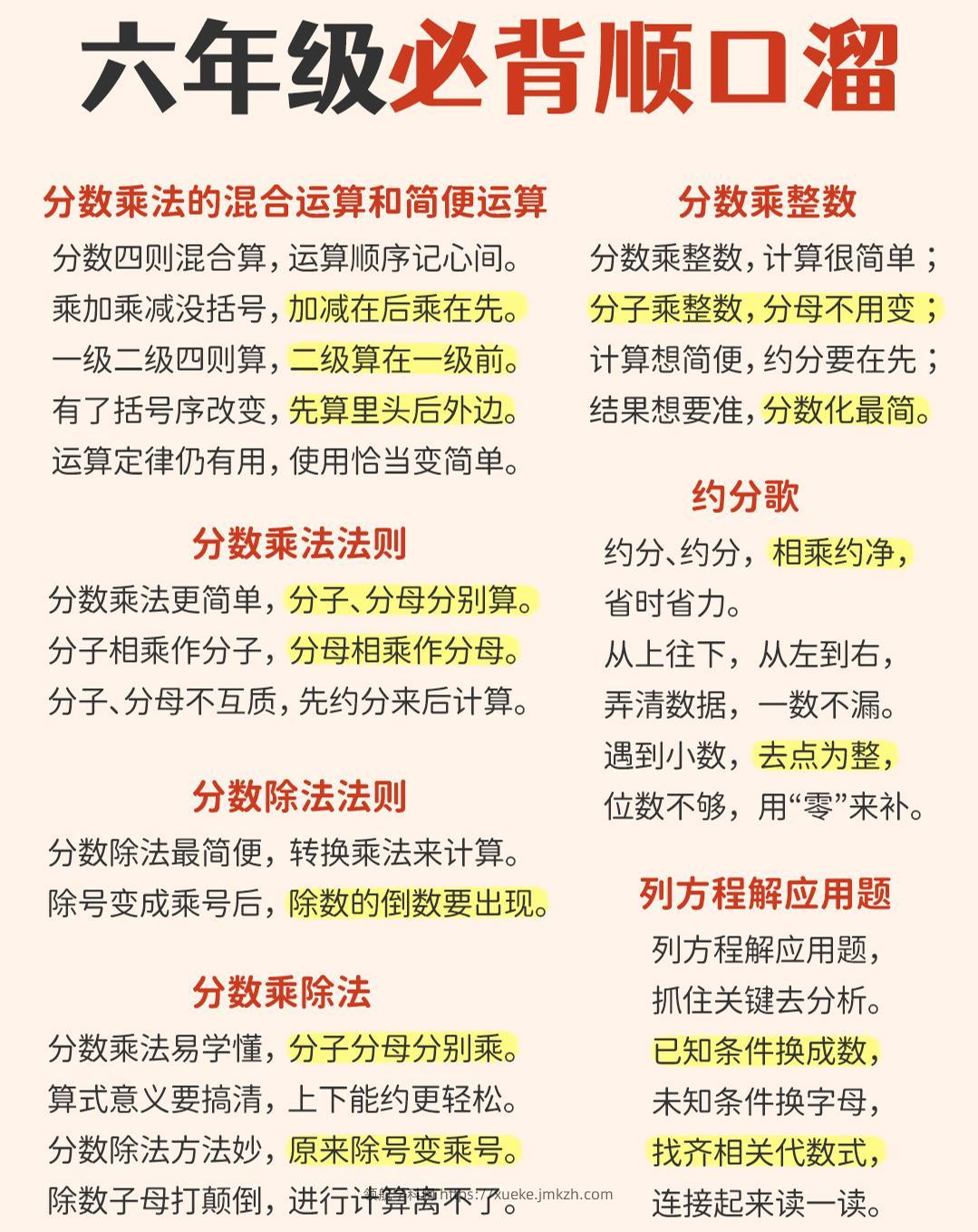 六年级下数学1-6年级必备顺口溜-领航学科网